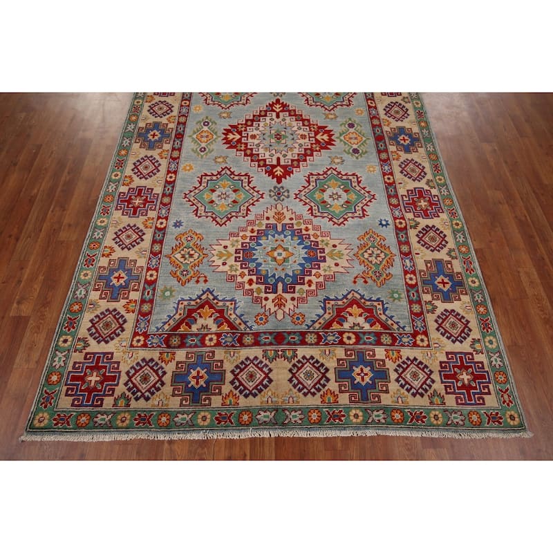 Geometric Kazak Rug Hand-Knotted Wool Carpet - 5'8" x 9'5"