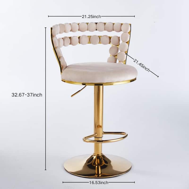 Set of 2 Modern Bar Chair with Golden Color Iron Tube Legs, Soft Cushions and Comfortable Backrest