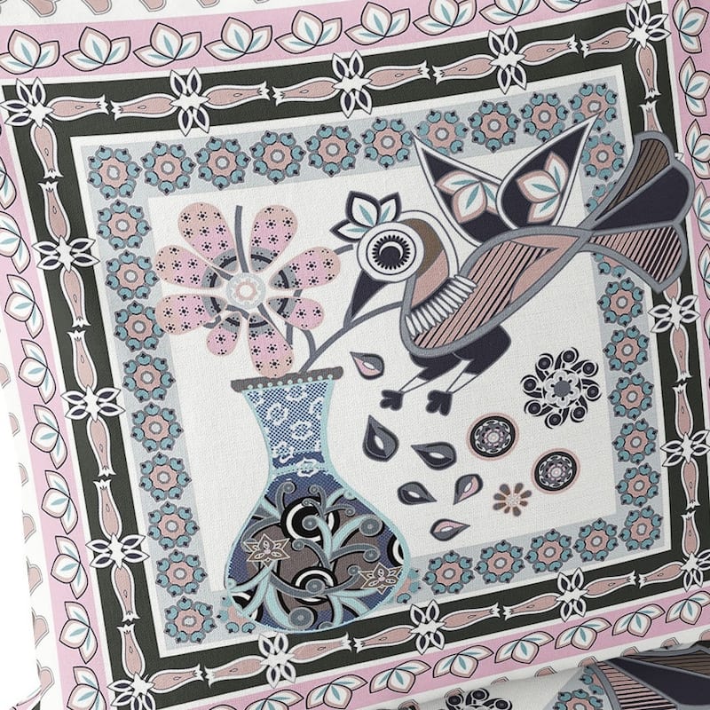 HomeRoots Set of Two 16" X 16" Pink and Black Peacock Blown Seam Floral Indoor Outdoor Throw Pillow - 16.00' X '16.00' X '5.00