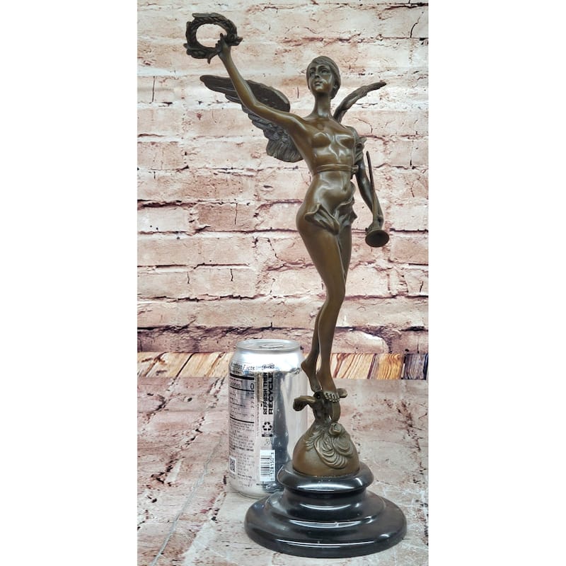 Angel Of Victory Bronze Sculpture With Trumpet And Laurel By Antoine Bofill