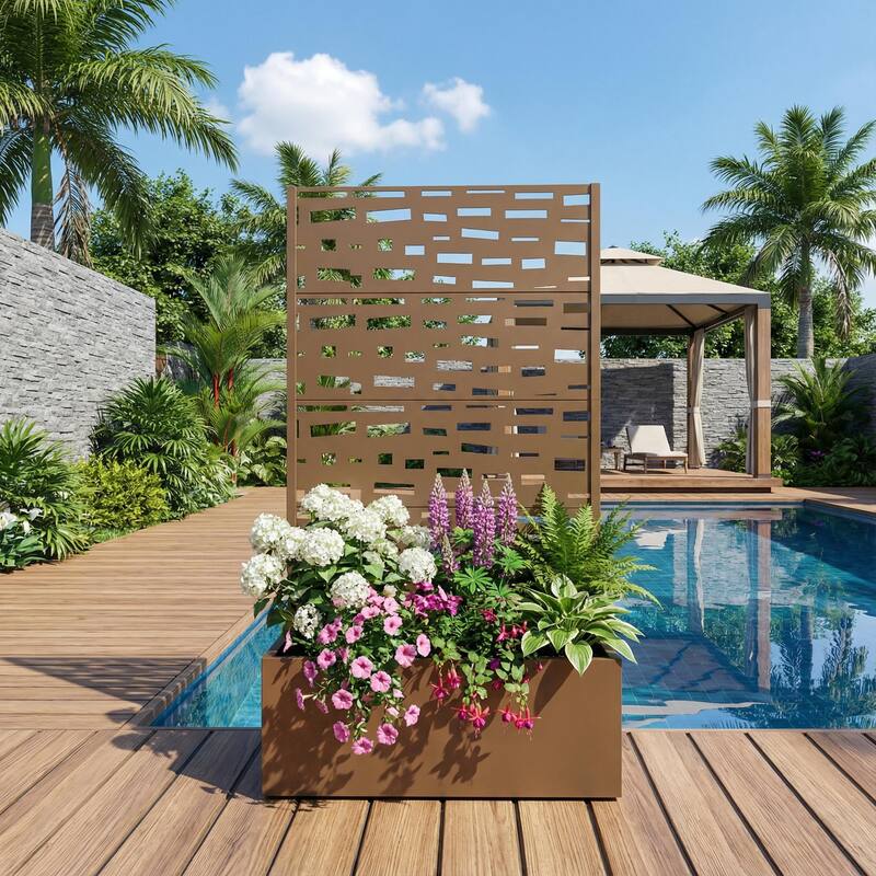 Raised Garden Bed Planter with Trellis Movable Planter Box with Lockable Wheels - 59"x30" - Brown