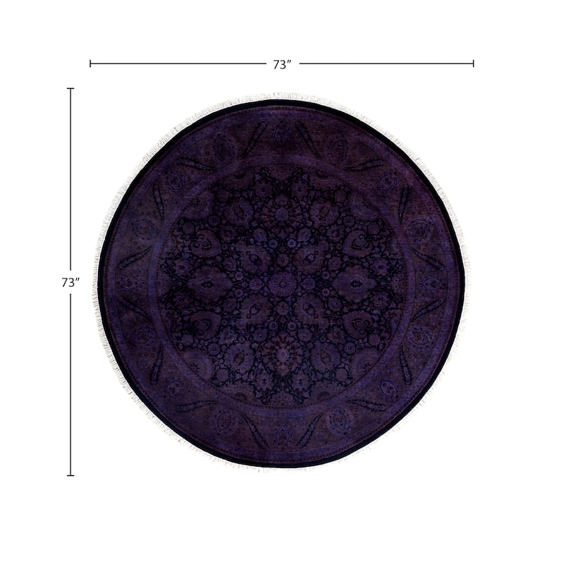 Overdyed One-of-a-Kind Hand-Knotted Round Area Rug - Purple - 6' 1" x 6' 1"