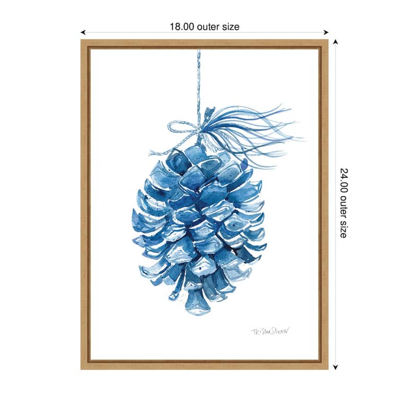 Kate and Laurel Sylvie Framed Canvas Blue Pine Cone by Patricia Shaw