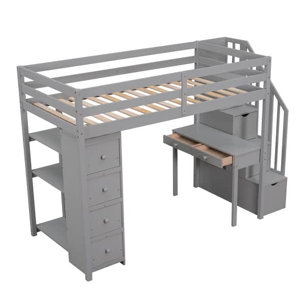 slide 2 of 19, Space-Saving Twin Loft Bed with Study Area & Storage Options - Compact Design