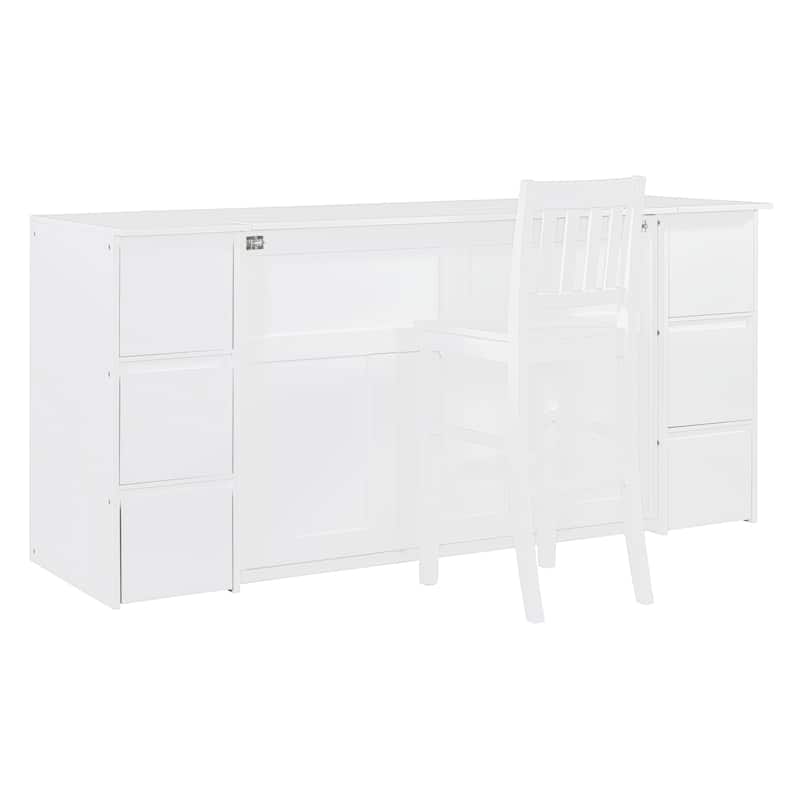 Modern Style Murphy Bed with Drawers, Cabinets and USB Ports for Bedroom