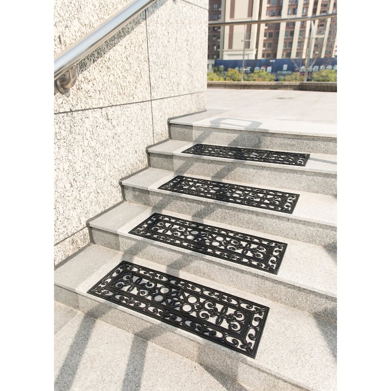 Decorative Scrollwork Design Rubber Stairs Anti-Slip Tread Mat Carpet, Set of 4 - 10 x 30