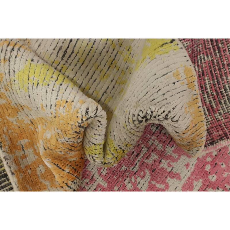 Hand Knotted Oriental Viscose Silk Carpet Modern Abstract Multi-Colored Abstract Area Rug - 5' 0'' X 3' 0''