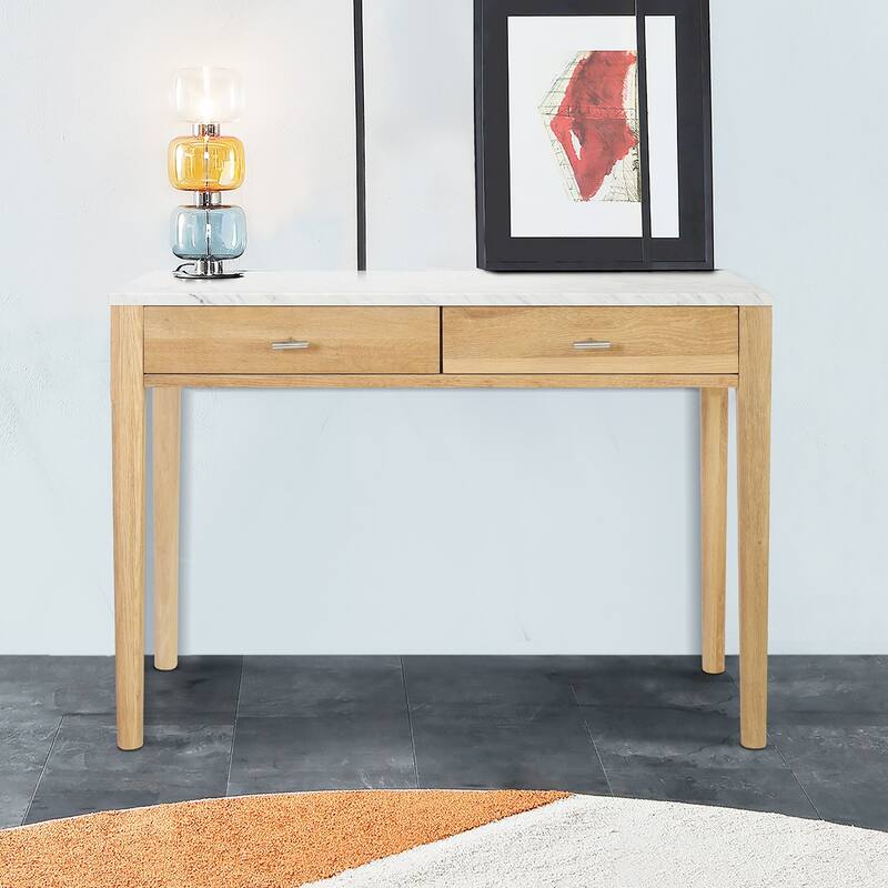 Meno 36" Rectangular Italian Carrara White Marble Console Table with Legs