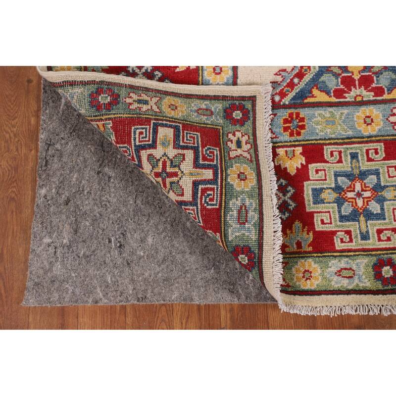 Beige / Ivory Traditional Kazak Oriental Area Rug Handmade Wool Carpet - 6'7" x 9'10"