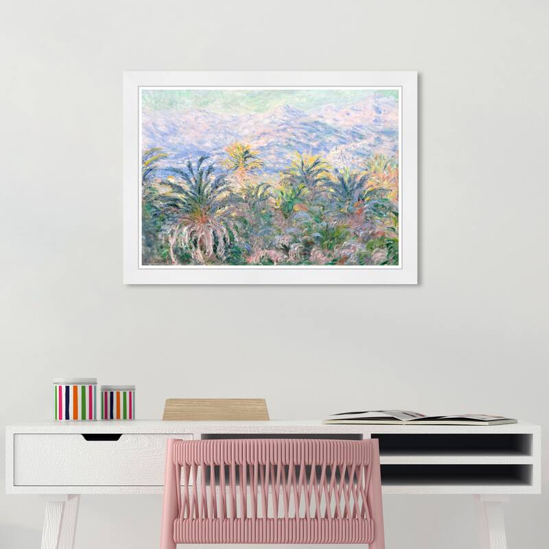 Wynwood Studio Prints Floral and Botanical Monet - Palm Trees at Bordighera Green and Traditional Wall Art Canvas Print - 15.0 x 21.0 - White