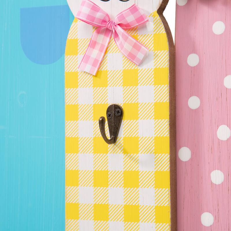 Glitzhome Easter Wooden Bunny Family Standing Decor Porch Sign with Wreath Welcome Wall Decor Party Supplies Props