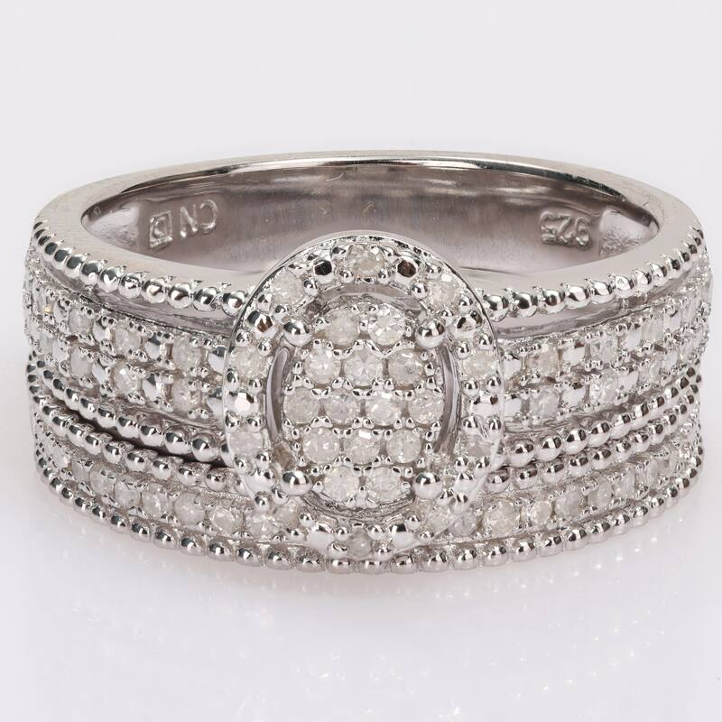Miadora 1/3ct TDW Diamond Multi-row Clustered Halo Bridal Ring Set in Sterling Silver