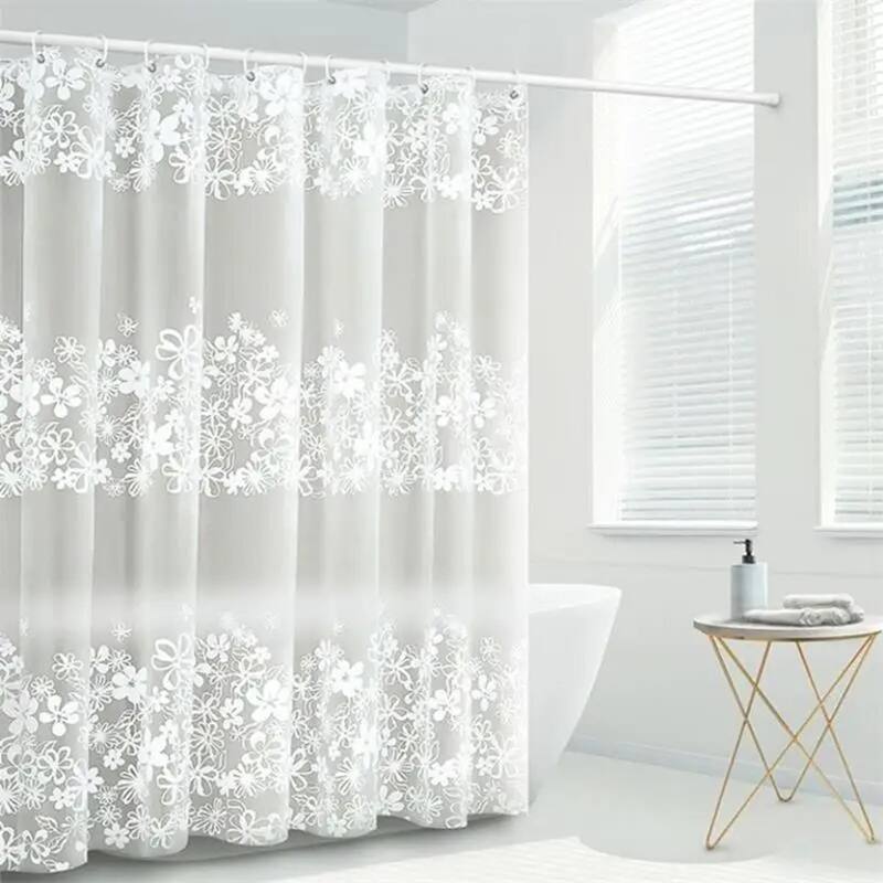 White Flower Vine Mildew Proof Curtains Translucent Bath Screen