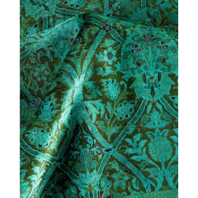 Overton Hand Knotted Wool Vintage Inspired Modern Contemporary Overdyed Green Area Rug - 9' 10" x 14' 0"