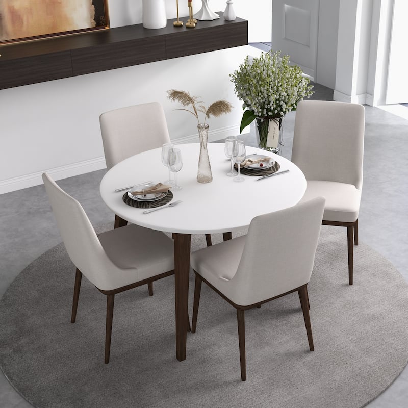 Hesther Mid Century Modern Style Solid Wood White Top Round Dining Table