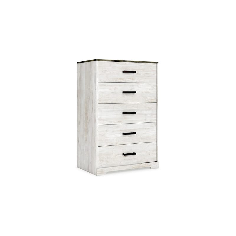 Wisp 46 Inch Tall Dresser Chest, 5 Drawers, Rustic Smooth White Finish