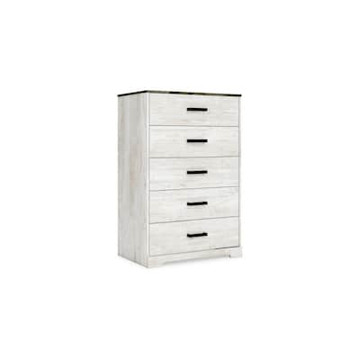 Wisp 46 Inch Tall Dresser Chest, 5 Drawers, Rustic Smooth White Finish