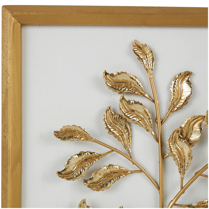 Gold Wood 3D Leaf Home Wall Decor with Beveled Frame (Set of 2)