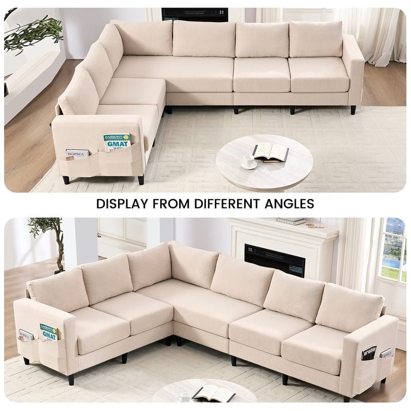 Mixoy 108" Linen Oversized Modular Sectional Sofa,L-Shaped Sectional Sofas with Side Pocket,Large 6 Seater Corner Sofa