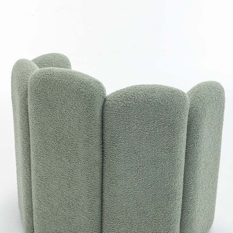 SEYNAR Modern Glam Teddy Fabric Upholstered Round Accent Chair with Flower Shaped Back Design