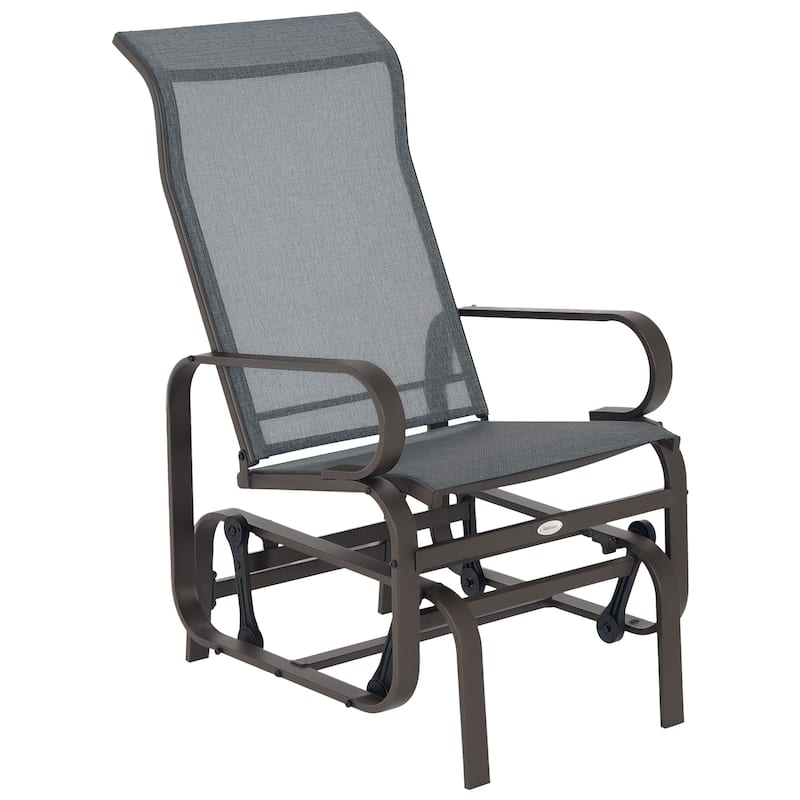 Outsunny Single Glider Patio Swing Rocking Chair with Breathable Mesh, Smooth Arms for Backyard, Garden, Lawn, Grey
