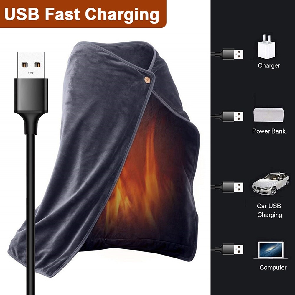 USB Electric Heated Velvet Blanket Shawl,Gray - Bed Bath u0026 Beyond - 37779851