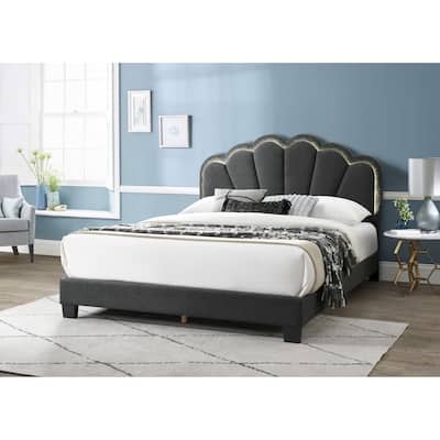 Queen Size Wool Panel Bed with LED Headboard and No Box Spring Needed