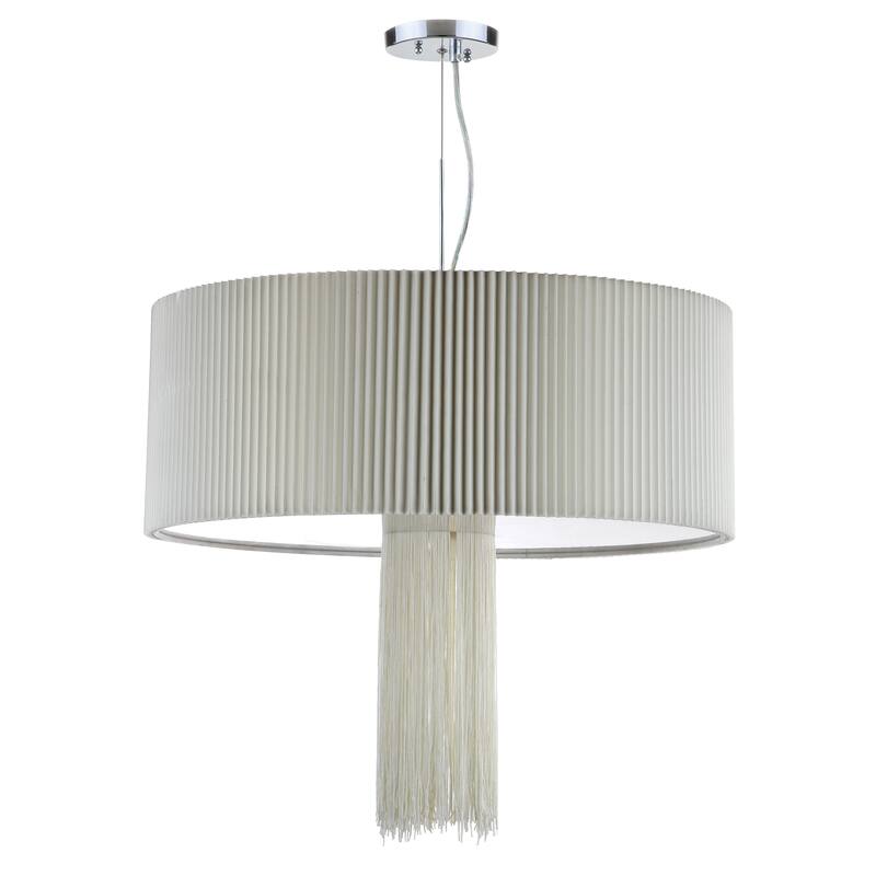 SAFAVIEH Lighting Anushree Adjustable 3-Light Chrome Pendant - 23.625"x23.625"x29 - 95 - Chrome/Cream - 24Wx24Dx95H