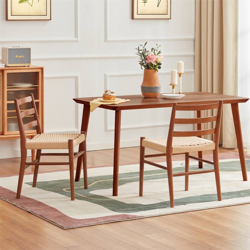 Modern Dining Chairs Woven Rope Seat with Sturdy Metal Frame (Set of 2)