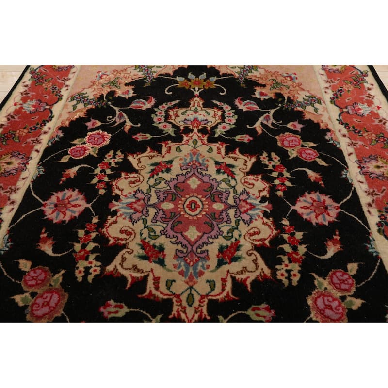 2'8''x9'7'' Runner Hand Knotted Wool Black Traditional 400 KPSI Rug - 2' 8'' x 9' 7''