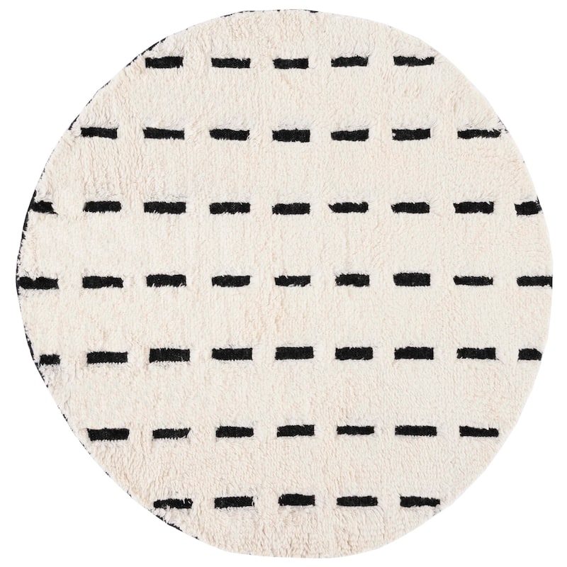 SAFAVIEH Handmade Casablanca Shag Arnela Wool Rug - 6' Round - Black/Ivory