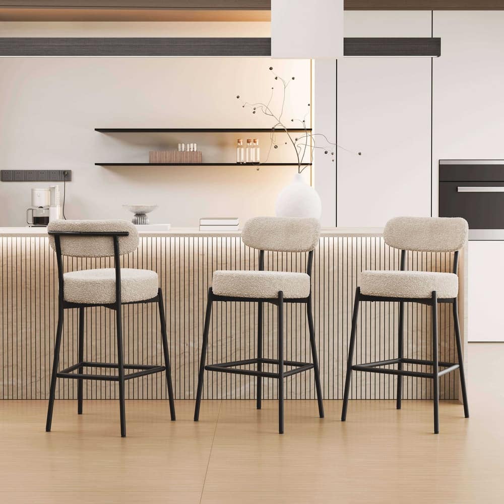 XINMICS 27 Inches Boucle Counter Height Bar Stools with Back