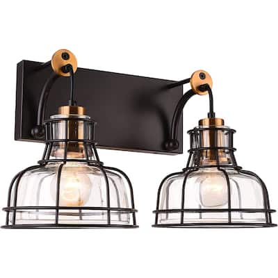2 light retro farmhouse wall light black wall sconce with glass shade