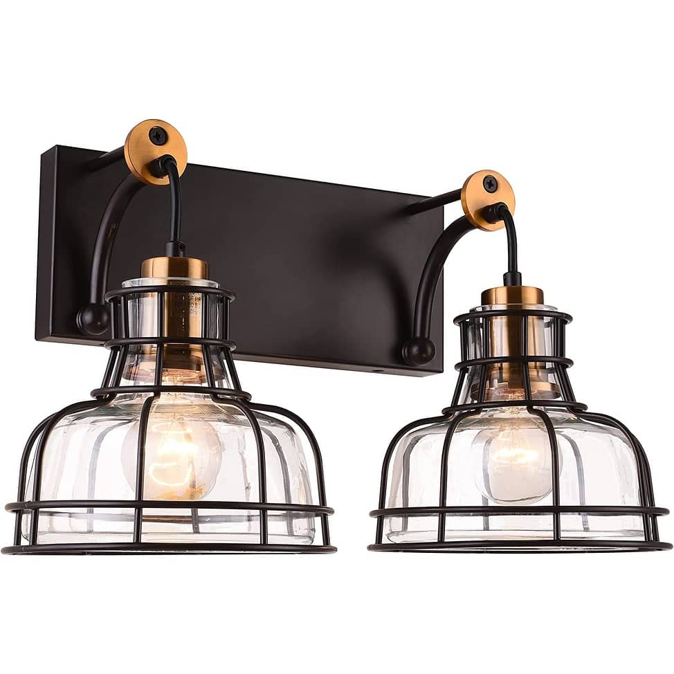 2 light retro farmhouse wall light black wall sconce with glass shade