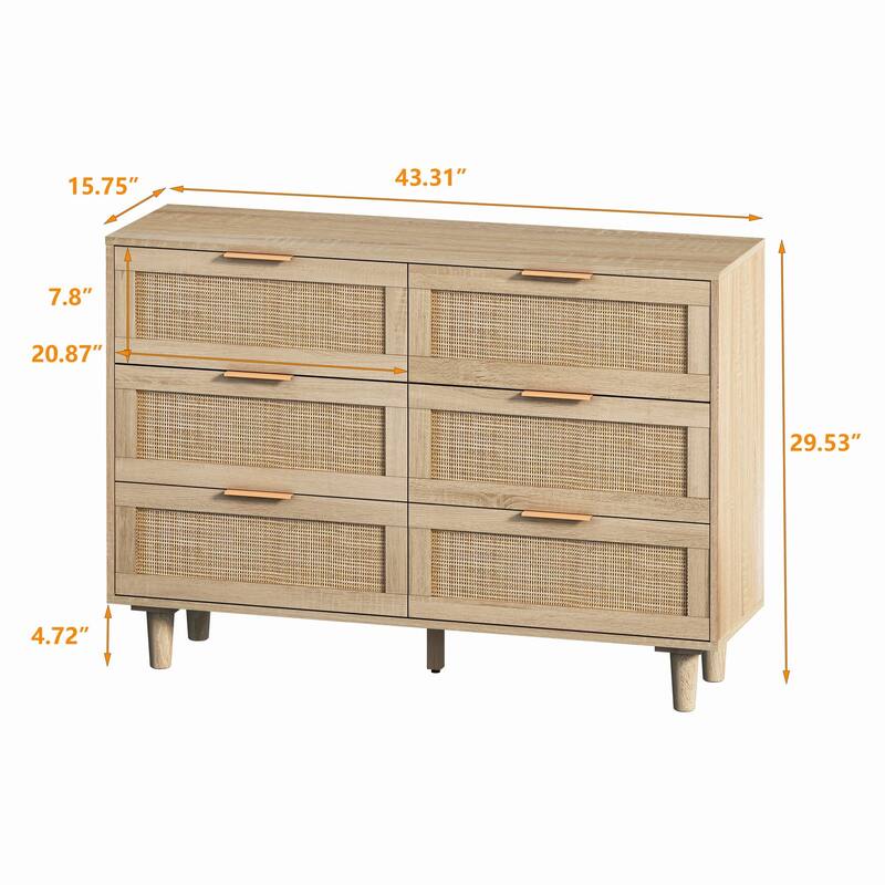 43.31"W 6-Drawers Rattan Storage Cabinet Rattan Drawer