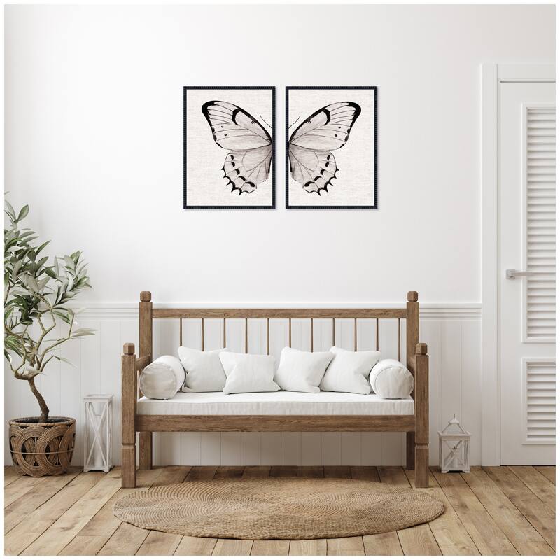 Kate and Laurel Sylvie Beaded Minimal Butterfly Watercolor Framed Canvas Art Set by The Creative Bunch Studio