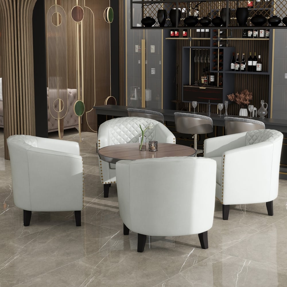 Axia 4 Set Modern Faux Leather Barrel Accent Chairs with Wood Legs