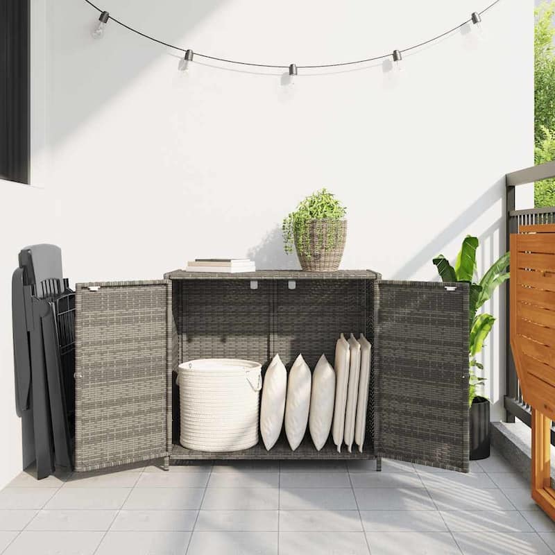 vidaXL Patio Storage Cabinet Box Outdoor Garden Tool Organizer Poly Rattan - 32.7" x 17.7" x 29.9"