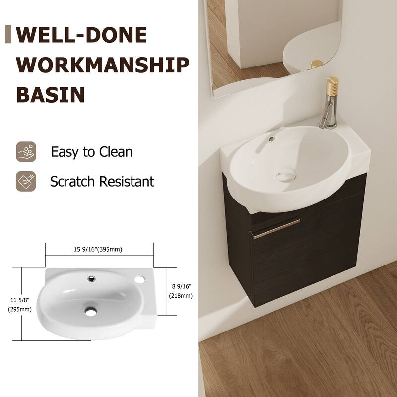 Compact Bathroom Vanity with Sink, Oval Single Ceramic Sink Bathroom Cabinet for Small Bathroom
