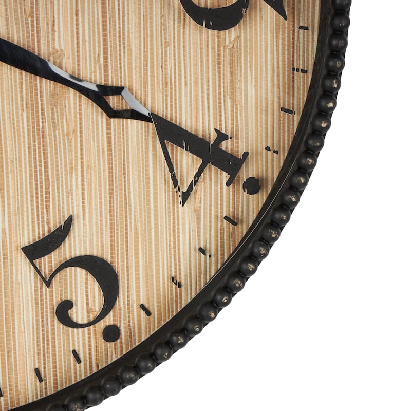 Wood Distressed Decorative Wall Clock with Black or White Beaded Wood Frame - Light Brown - Roche River Decor