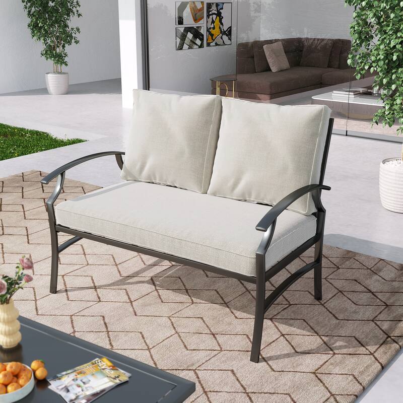 DREAMSIDEA Outdoor Metal Cushioned Loveseat Sofa