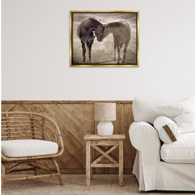 Stupell Muted Horse Pair Hugging Framed Floater Canvas Wall Art Design By Steve Toole