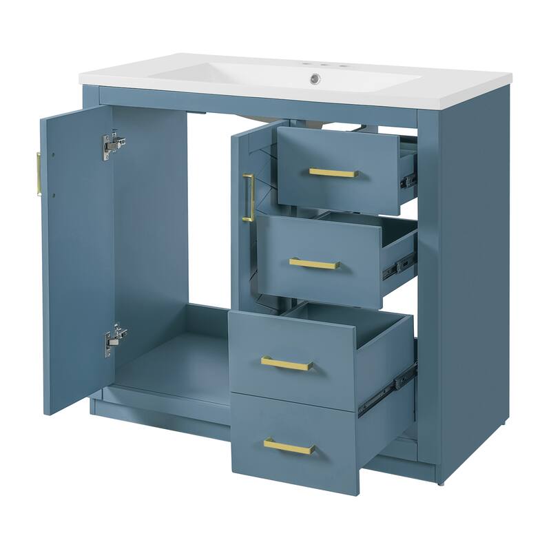 36'' Freestanding Bathroom Vanity with White Integrated Ceramic Sink - 36'' x 18.3'' x 33.7''