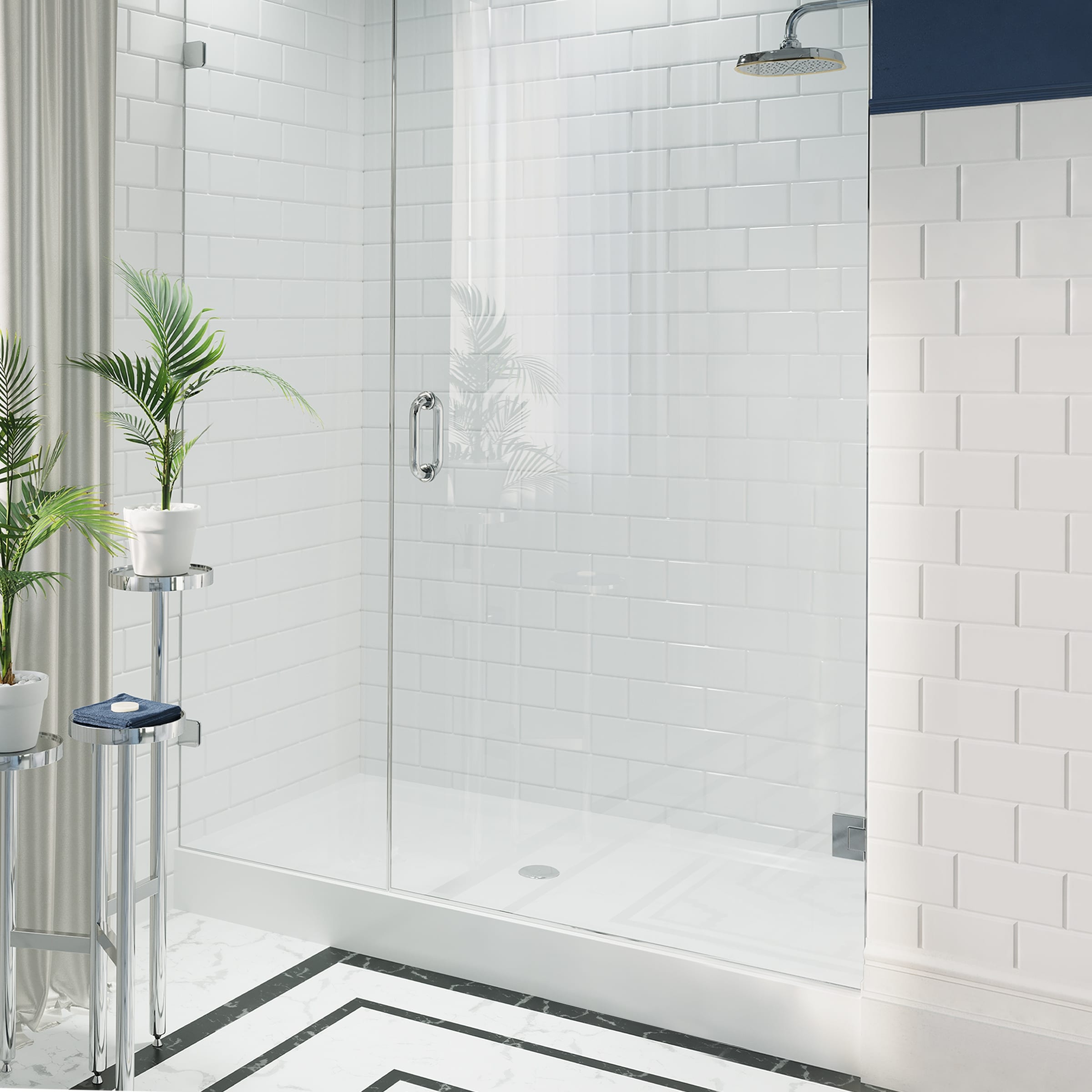 Voltaire 60" x 34" Acrylic White, Single-Threshold, Center Drain, Shower Base