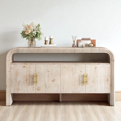 59" Fir Veneer Console Sideboard with Textured Finish and Central Support, Entryway Hallway Buffet Cabinet