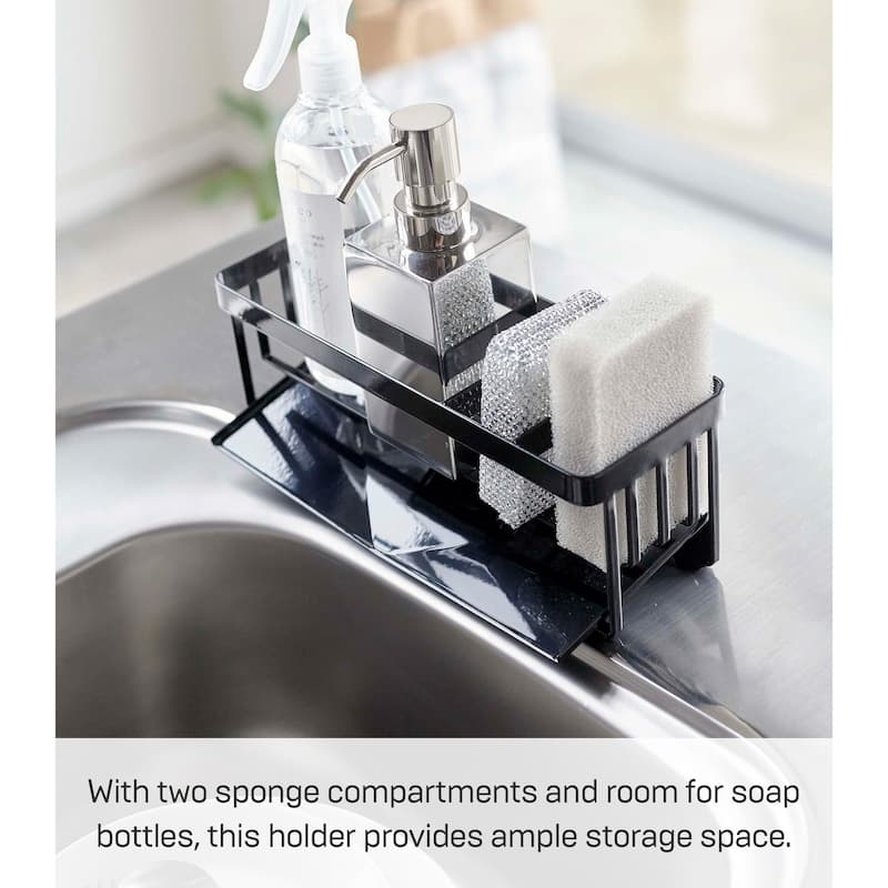 Yamazaki Home Sponge and Bottle Holder, Steel - L 3.94 x W 9.84 x H 3.74 inches