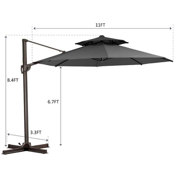 dimension image slide 0 of 5, Pellebant 11.5 FT Double Top Patio Cantilever Umbrella, Base Not Included