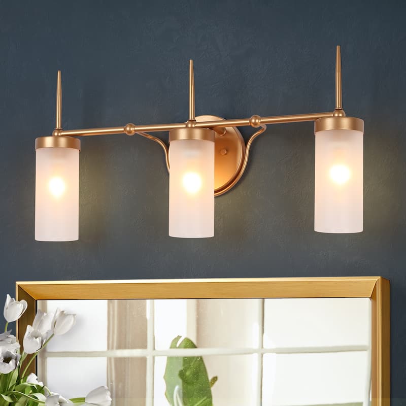 Modern Gold 3-Light Linear Bathroom Vanity Lights Frosted Glass Wall Sconces - 22" L x 5" W x 11" H