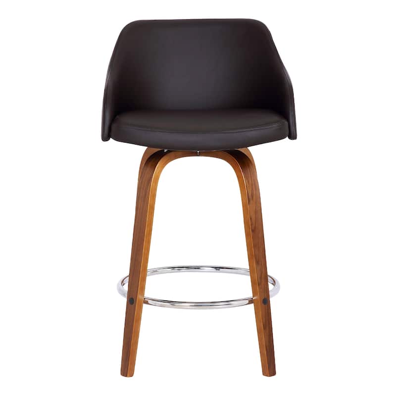 HomeRoots 30" Brown Swivel Faux Leather Walnut Wooden Bar Stool - 19.5 x 39 x 20.5