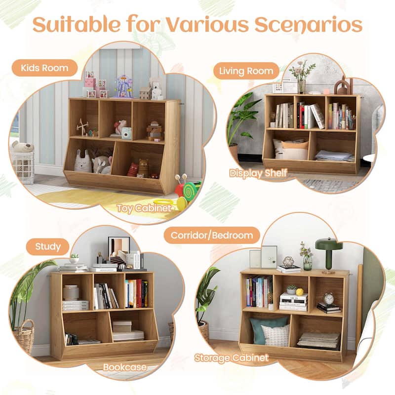 Costway 5-Cubby Kids Toy Storage Organizer Wooden Bookshelf Display - See Details